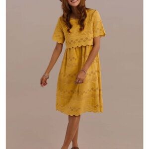 Petallush Mustard Eyelet Midi Dress